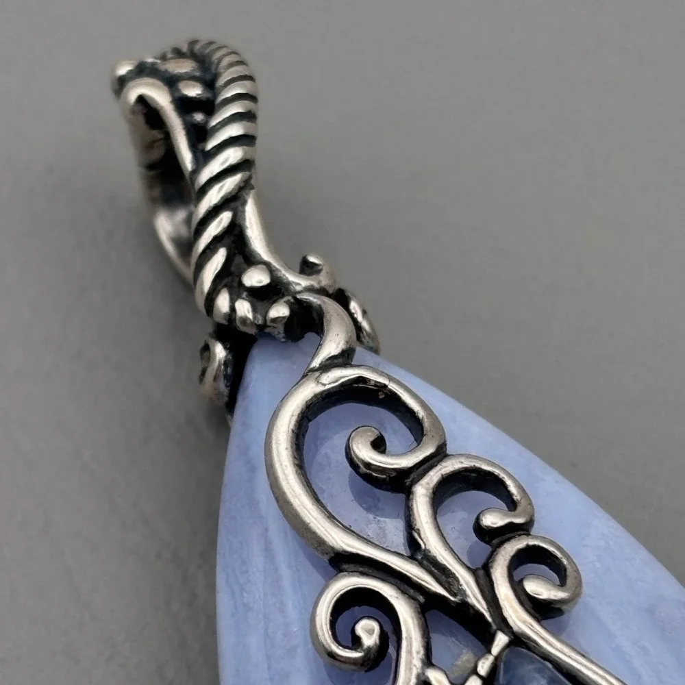Vintage Carolyn Pollack 925 Blue Lace Agate Blue Kyanite Half Moon Bay Pendant